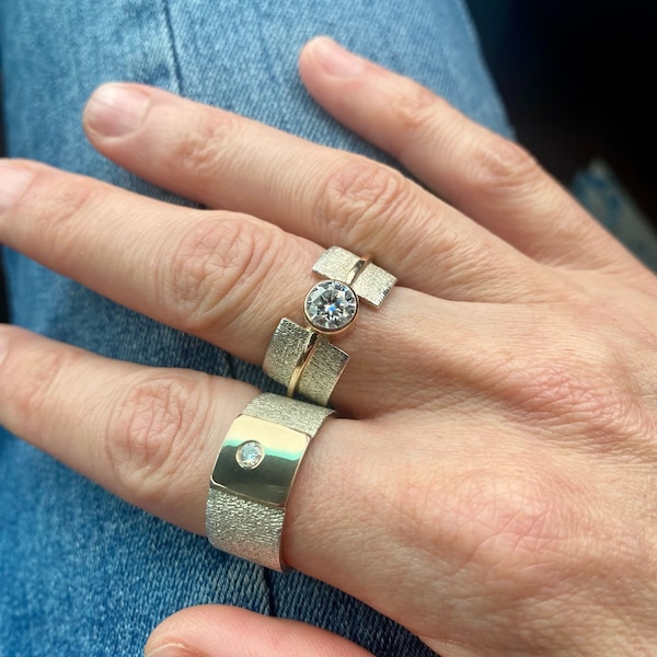 Moissanite Cutout Wide Ring
