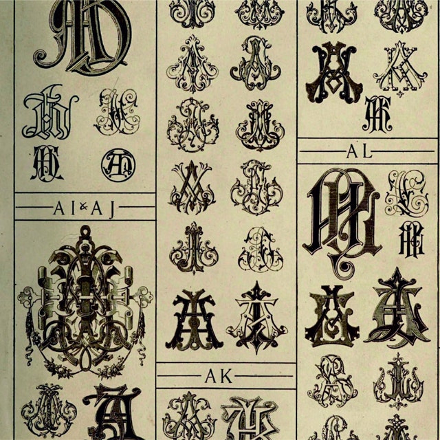 Monograms Vintage Books,embroidery Font,old Books