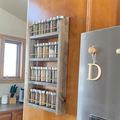 18 Wide Elegant 6-shelf Brass Rod Spice Rack Wall Mounted or Countertop ...