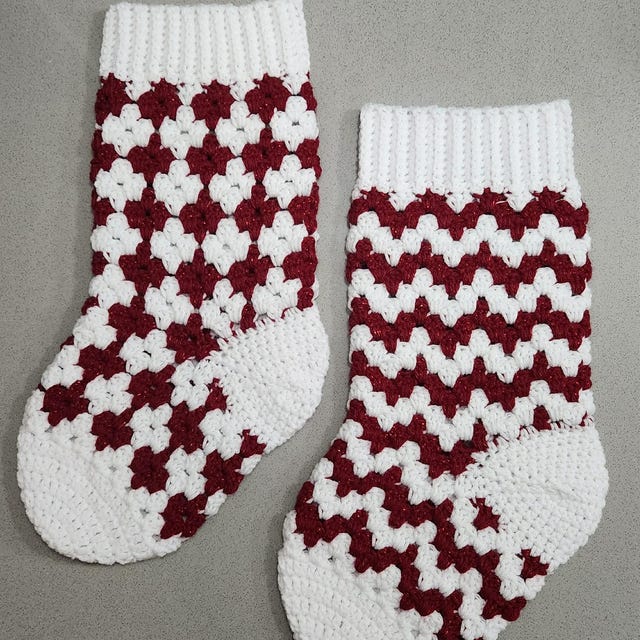 A customer's finished Granny All the Way Stocking Collection Crochet Pattern