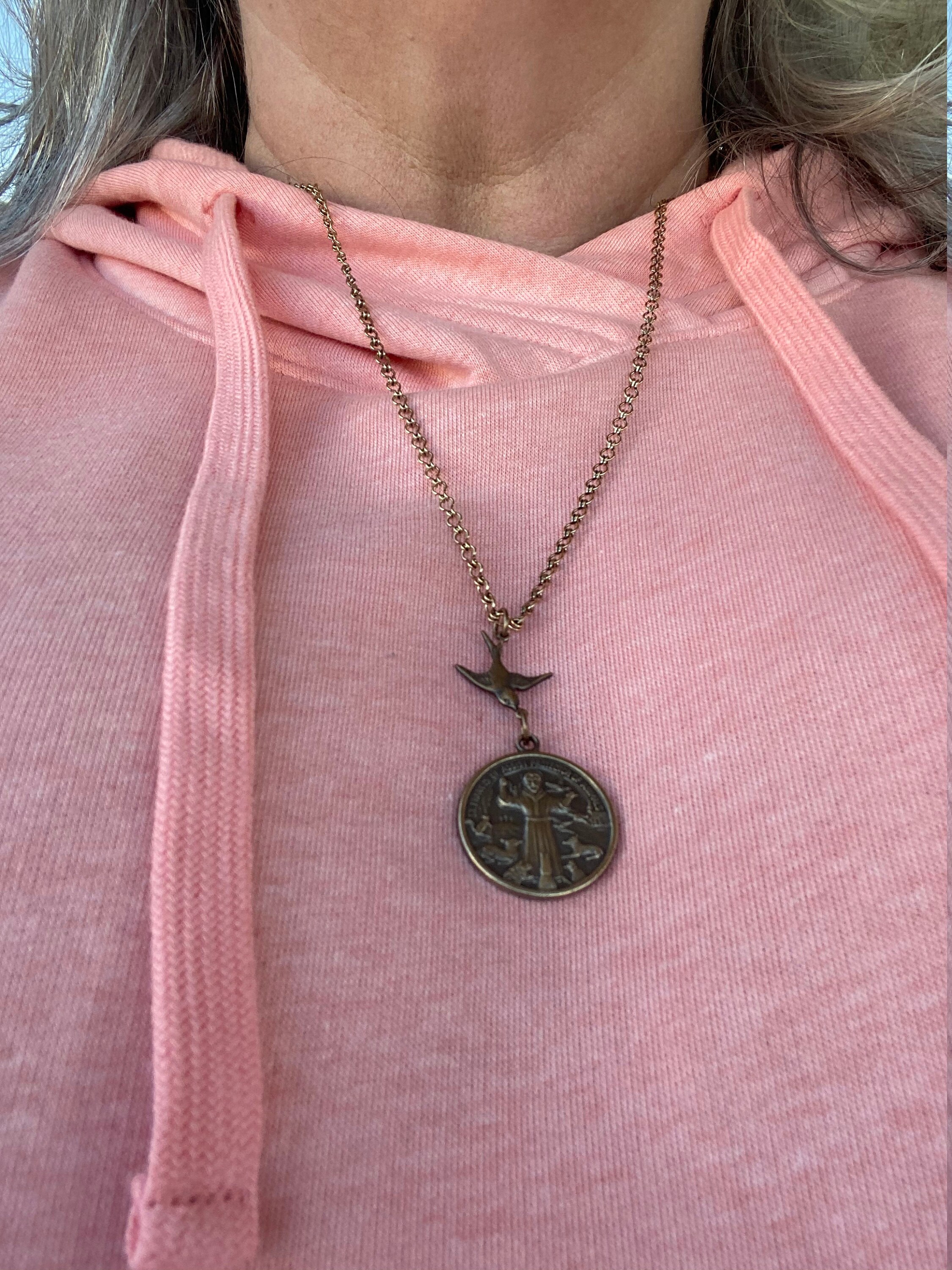 Vintage Jewelry - Vintage Necklace - Saint Francis necklace - Brass Necklace - Religious jewelry - Catholic necklace - handmade jewelry