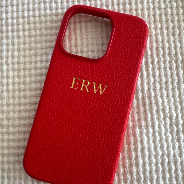 Red Leather iPhone Case, Personalised Red Phone Case, Custom iPhone 13