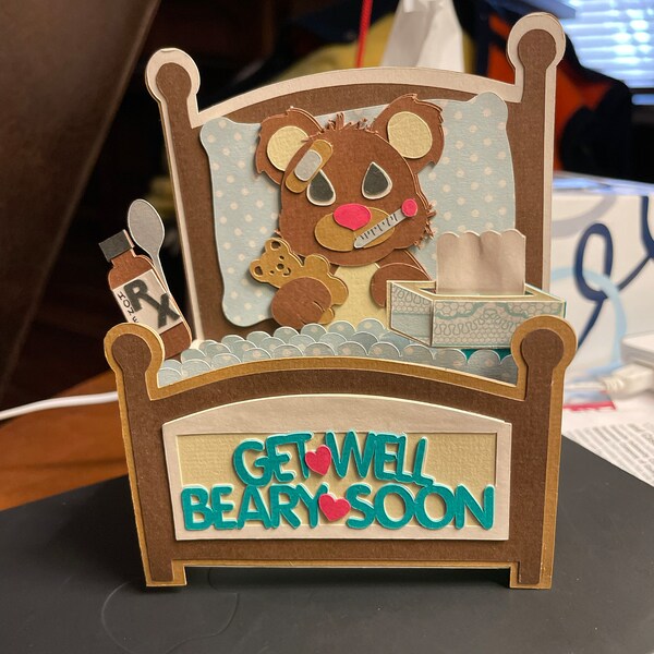 Get Well Bear Card in A Box 3D SVG - Etsy