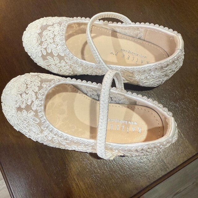 White Crochet Lace Mary Jane Flats With MINI PEARLS, for Flower