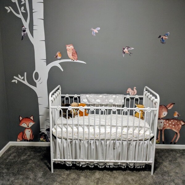 Nursery Trees Wall Decor Woodland Ancient Tree Watercolor Animals Fox