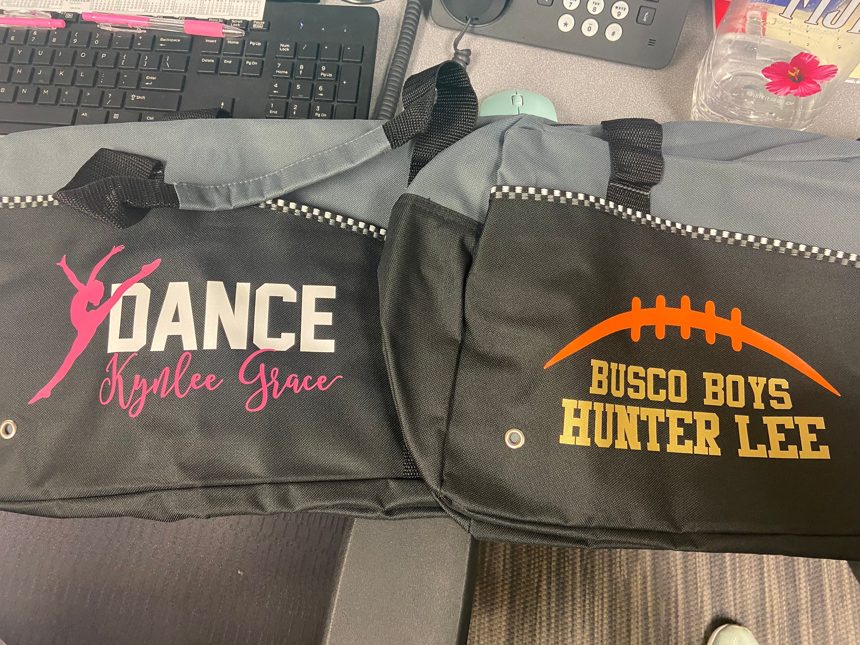 Personalized Dance Bag, Dance Bag, Custom Duffle Bag, Gray Duffle Bag, Black Duffle Bag, Dancer Gift, Sports Bag, Dancer Coach Gift