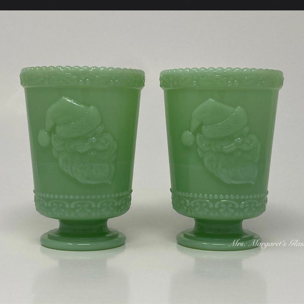 Mosser Jade Green Santa Candle Votive Holder - Fenton Style Christmas Glass Decor