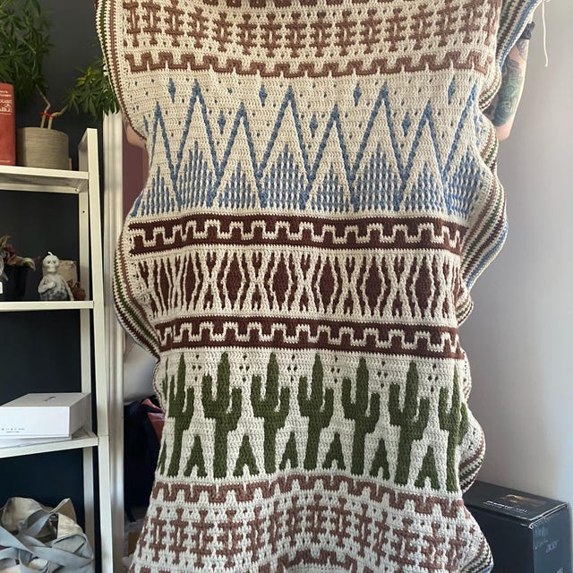 A customer's finished Desert Cactus Mosaic Blanket Crochet Pattern PDF