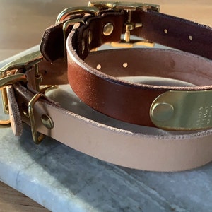 Personalized Brown Leather Dog Collar With Gold Tone Solid - Etsy