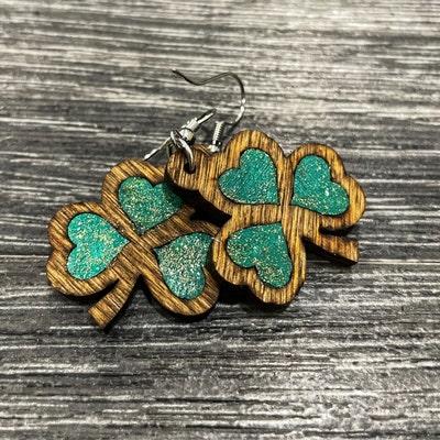 St Patricks Day Wooden Earring SVG File, Clover Earrings With Inlayed ...