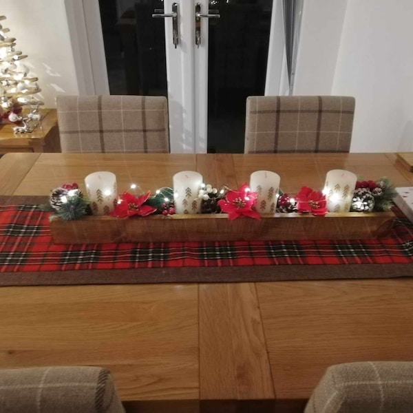 Rustic Christmas Table Centre Piece Box - Dark Oak (golden) - Etsy UK