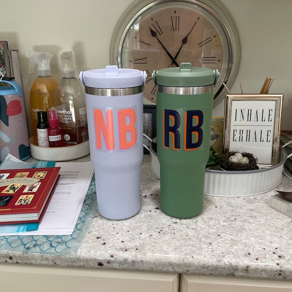Two Letter Double Layer Initials Decal - Shadow Block Initials - Vinyl ...