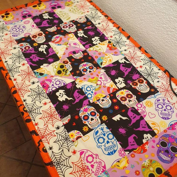 PDF Fall Halloween Black and Orange Skeleton Quilted Table Runner ...