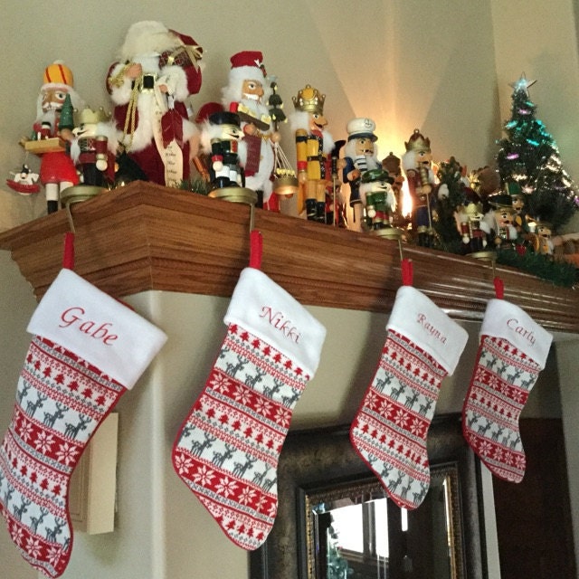 Fairisle Red Stocking - Personalized Christmas Stocking - Reindeer Stocking - Christmas Decor - Kids Christmas Stocking - Monogram Stocki