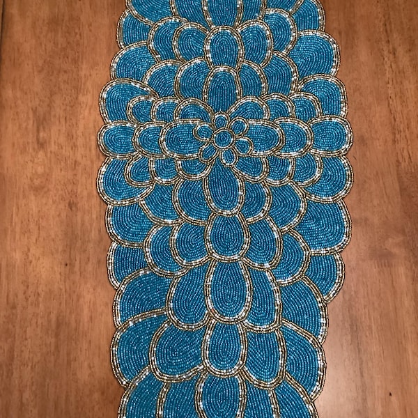 Handmade Bead Table Runner, Peacock Floral Beaded Runner / Placemat - Etsy