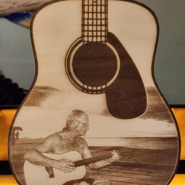 Laser Engraved Acoustic Guitar Shaped Wood Photo/engraved
