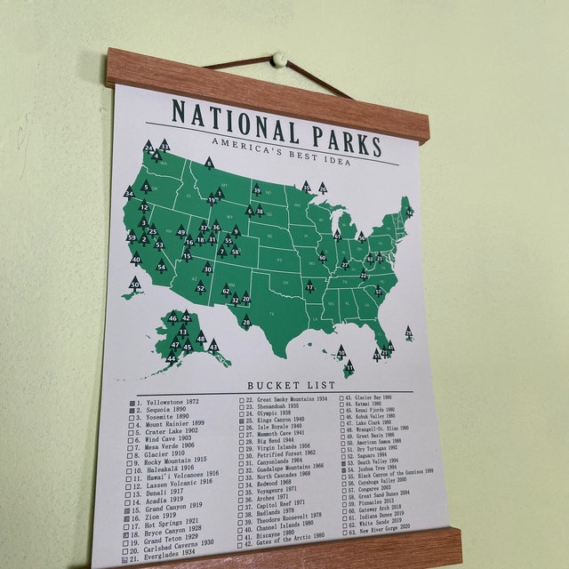 National Park Checklist – Modern Map Art