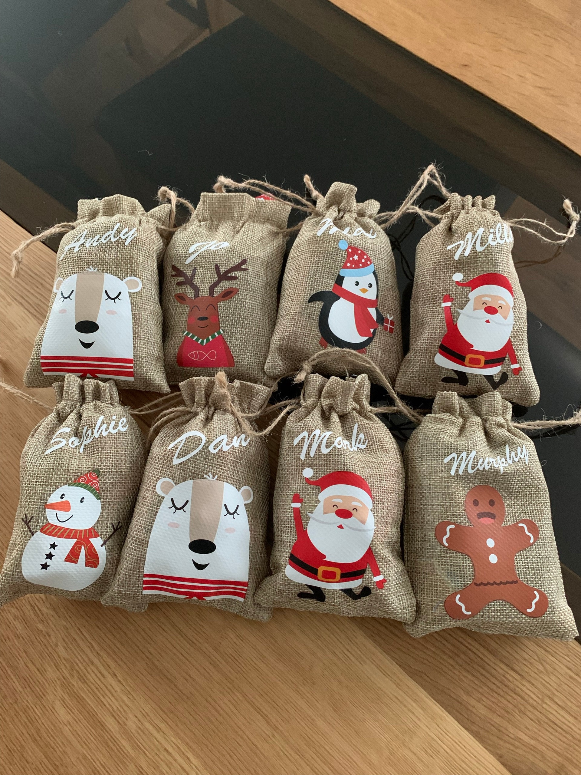 Personalised Mini Sack/Christmas Treat Bag/Table gift bag /jute bag/Favour Bag/Gift Bag