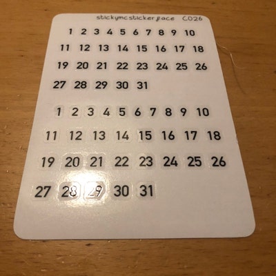 Clear Number Planner Stickers Days of the Month Stickers - Etsy