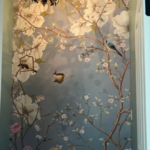 Chinoiserie Wallpaper Chinoiserie Bird Wallpaper Peel and Stick ...