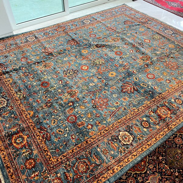 12x15 Bird Gray Area Rug, Large Hand Knotted Natural Dye Wool Oriental