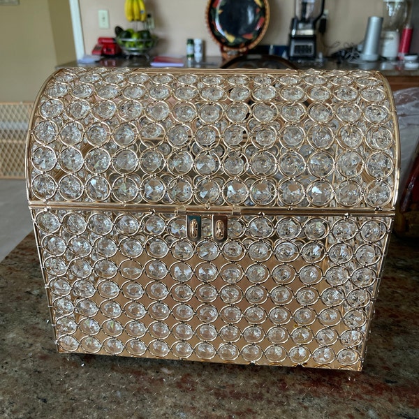 Gold Crystal Money Card Gift Bank Box, Wedding Quinceañera Treasure ...