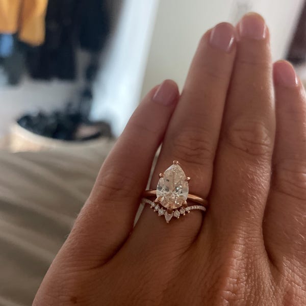 Pear Shaped Curved Wedding Band Rose Gold Moissanite Wedding Band