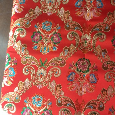 Red & Gold Floral Damask Silk Brocade Fabric - Etsy