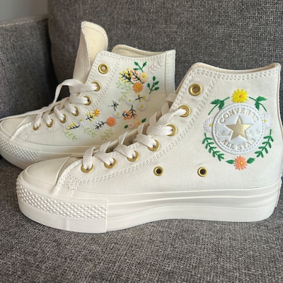 Wedding Sneakers/ Valentine Gift/embroidered Wedding Flowers Shoes High ...