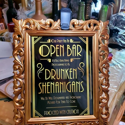 Art Deco Open Bar Drunken Shenanigans Quote Sign Printable, Roaring ...