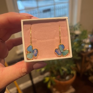 Customer photo from Amanda, Edgy Raw Opal Dangle Earrings, October Birthstone Statement