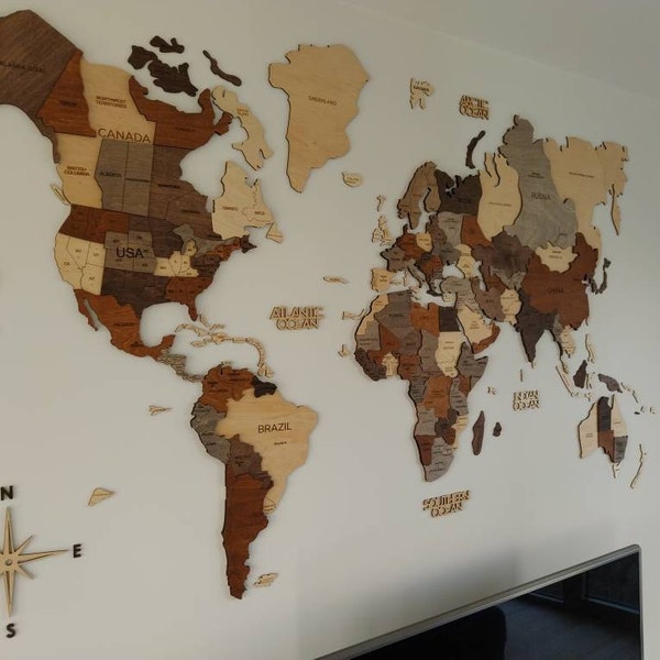 3D Wooden World Map, Panel Wall Art, Push Pin Map on Board, Home Decor ...