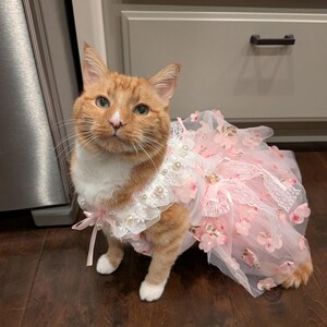 猫用フラワードレス 桜ピンク 花柄ファンシーチュチュドレス 猫と犬用