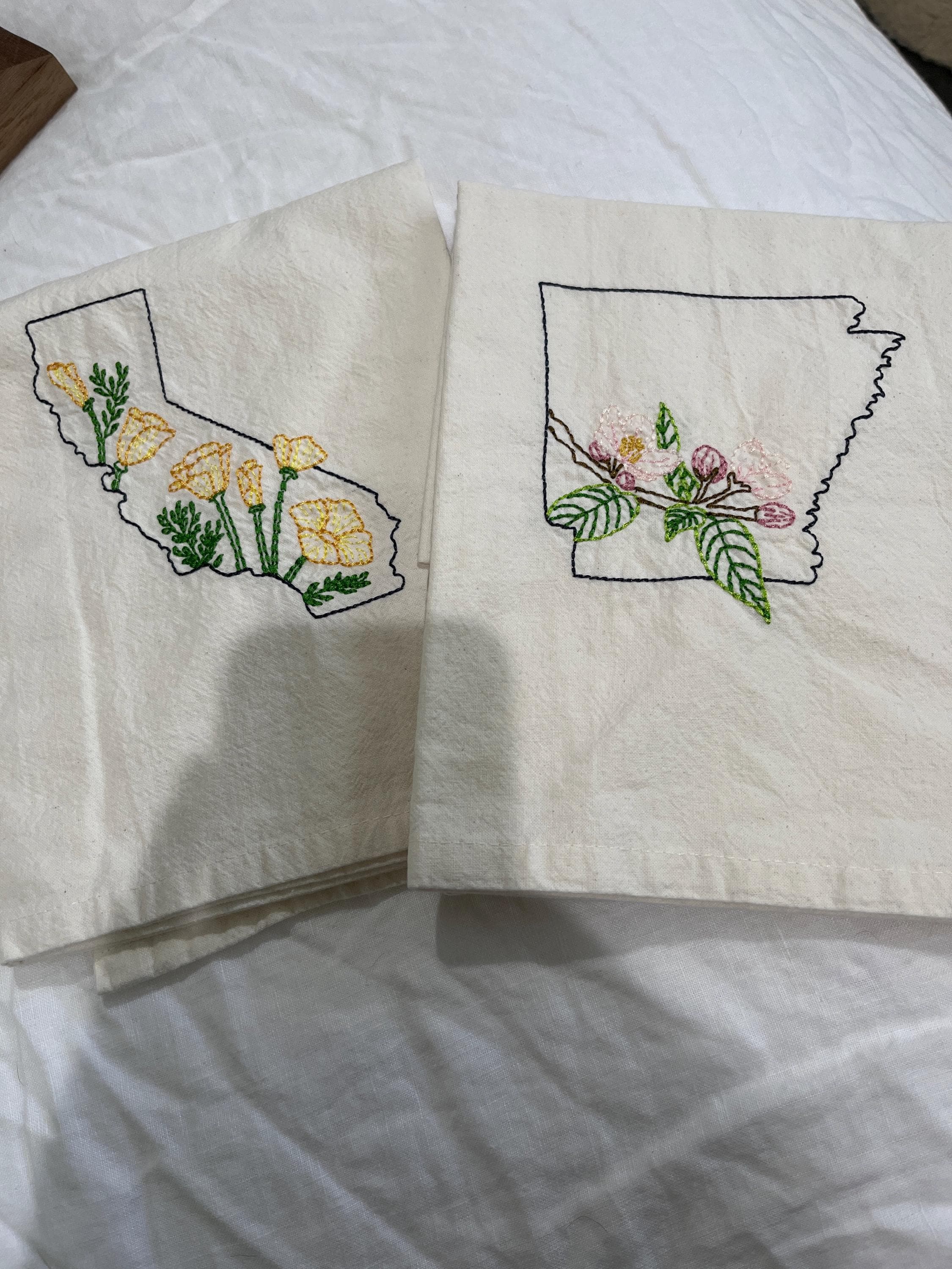 Embroidered State flower Kitchen towel- chose your state
