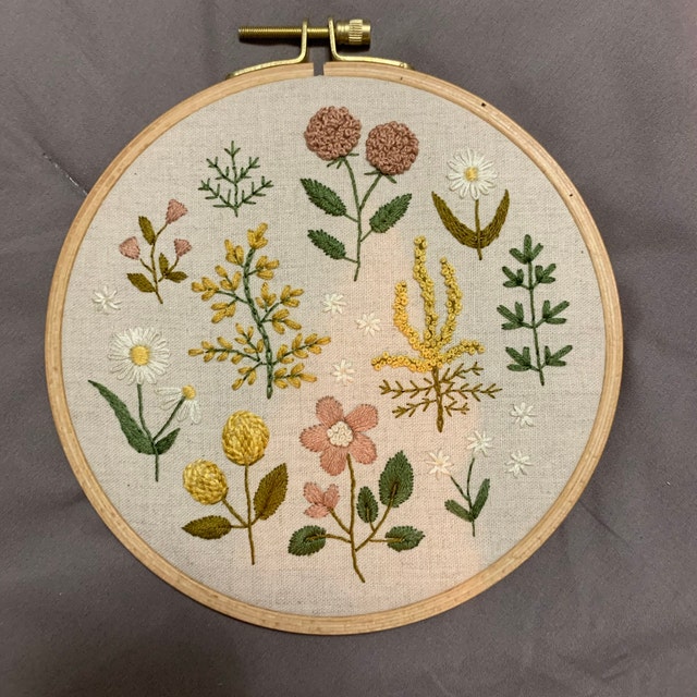 Vintage Wildflowers Embroidery Kit, Floral Hand Embroidery