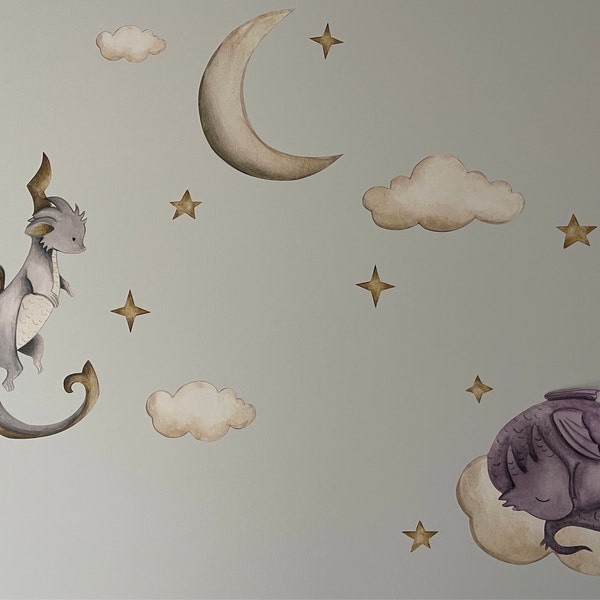Dragon Wall Decal, Nursery Wall Decal, Watercolor Animals Wall Sticker ...