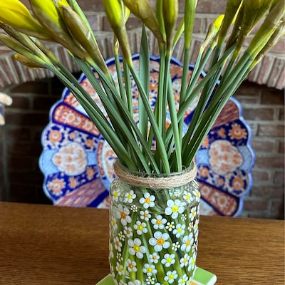 Hand Painted Summer Flowers Mandala Dotted Upcycled Jars and Reed ...