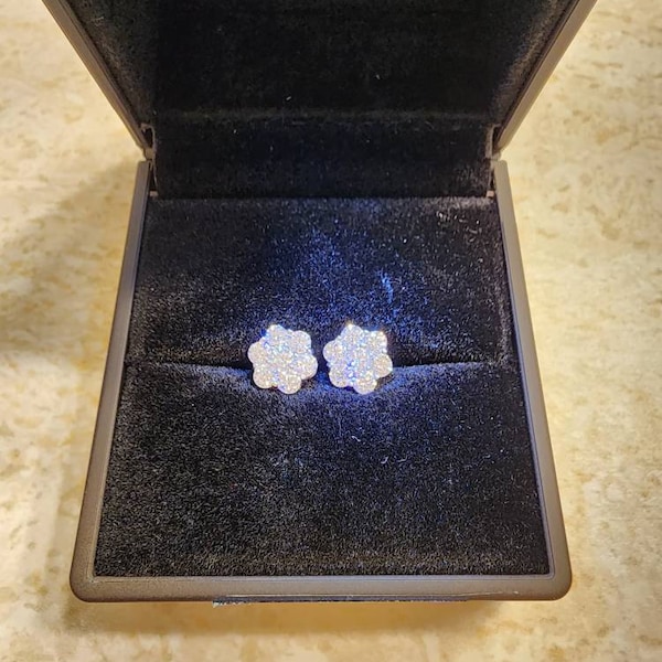 100% Authentic Moissanite Earrings Studs Cluster 2 Carat Each Ear Screw ...