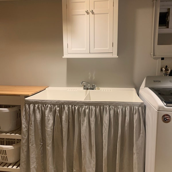 Sink Skirt With Velcro/ Sink Skirt for Bathroom or Kitchen/ Curtains ...