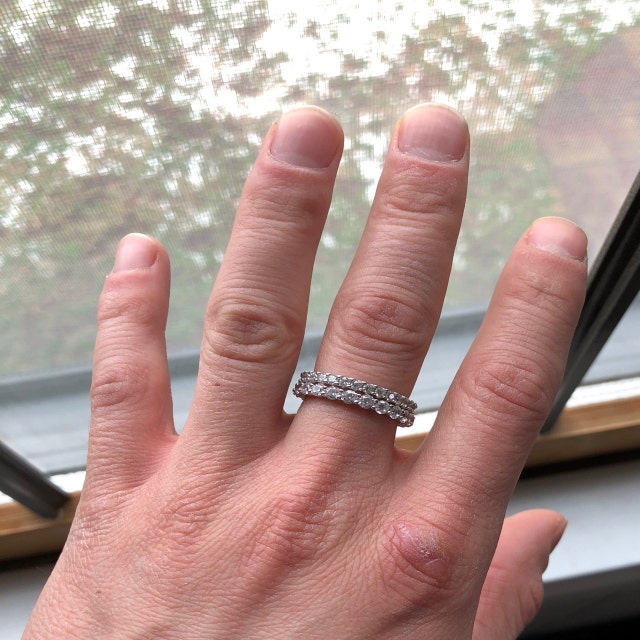 Anillo Unisex De Plata De Ley De Ajuste Cómodo De 0.157 In Con Diamantes De Imitación De Eternidad, Plata Plata De Ley Plata Plata De Ley Plata Pura Diamante Simulado