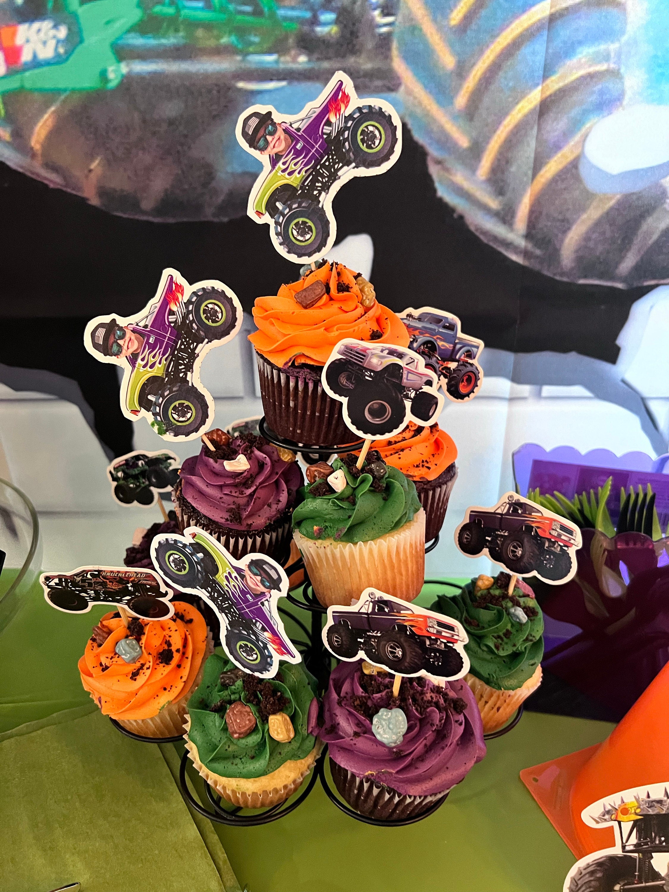 Monster Truck Party Photo Cupcake Toppers, Monster Truck Face Cupcake Toppers, Party Decorations, Monster Truck Party Favors