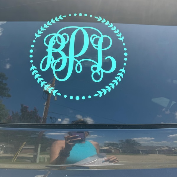 Custom Circle Vine Monogram Car Window Decal - Personalized Initials ...