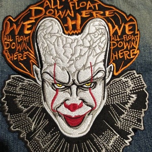 IT Pennywise Clown Embroidered Back Patch 8" x 6" Iron On Patch Stephen King NEW