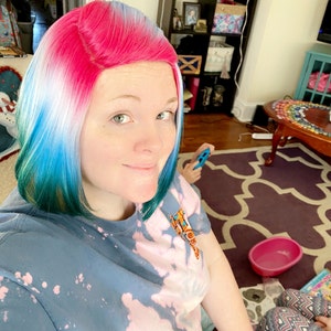 Multi Color Pink Yellow Blue Natural Looking Side Part Bob Wig Etsy