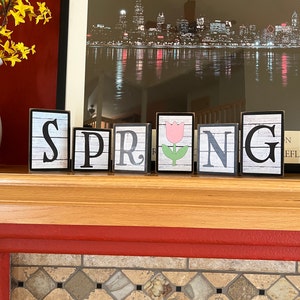 Wood Spring Blocks, Reversible Sign, Spring Decor, Spring Decoration ...
