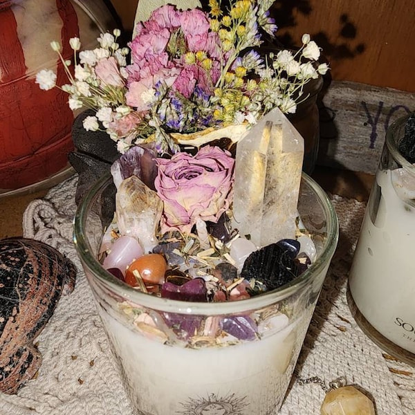 Self Love Intention Candle With Crystals, Herbs & Flowers- Black ...