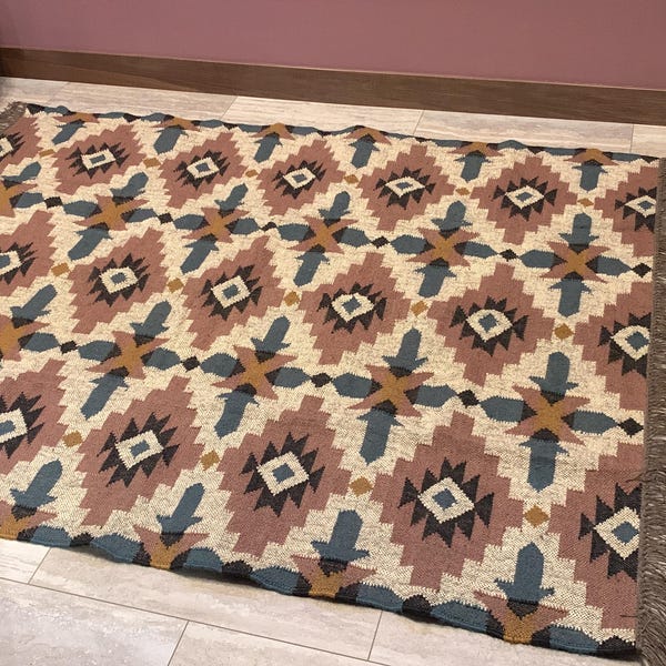 Handmade Wool Jute Rug, Navajo Kilim Rug, Aztec Rug, Accent Rug ...