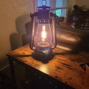 Dimmable Electric Lantern Table Lamp with line Cord dimmer and Edison Style  Vintage Bulb-Rustic Rust Finish