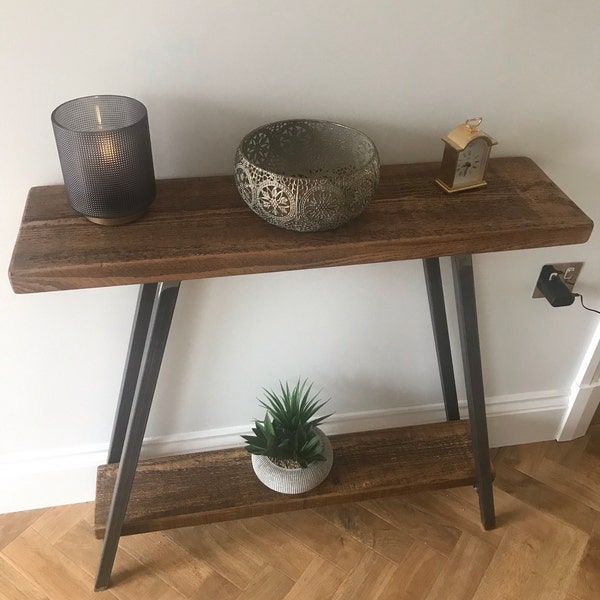 Solid Wood Console Table With Metal Splayed Legs, Rustic Industrial ...