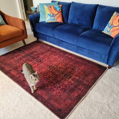 Red Afghan Rug, 6x9 Area Rug, Rustic Decor, Bold Red Rug, 5x8 Rugs ...